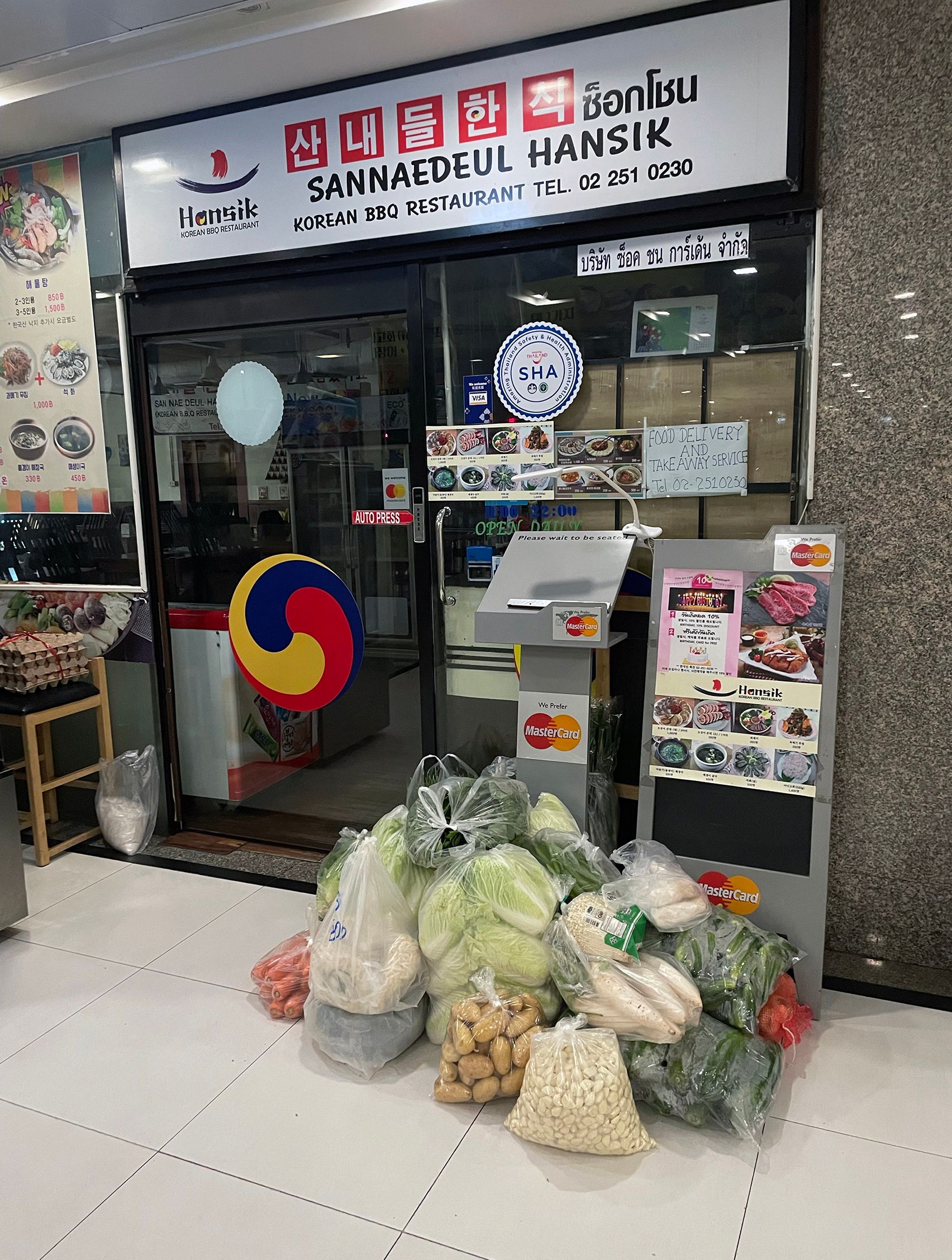 Groceries delivered to closed Korean restaurant