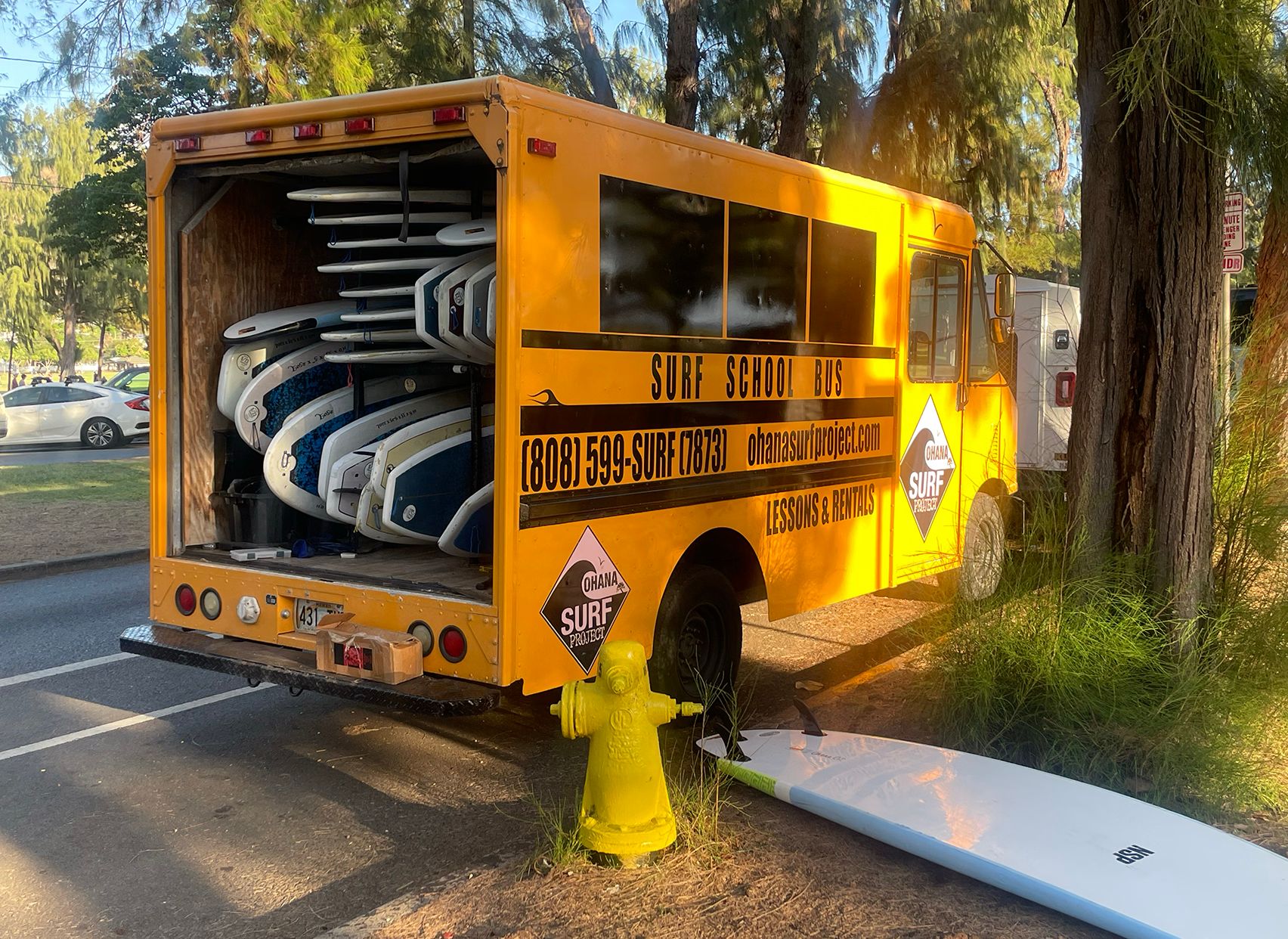 Surf School Bus, a school bus filled with surfboards