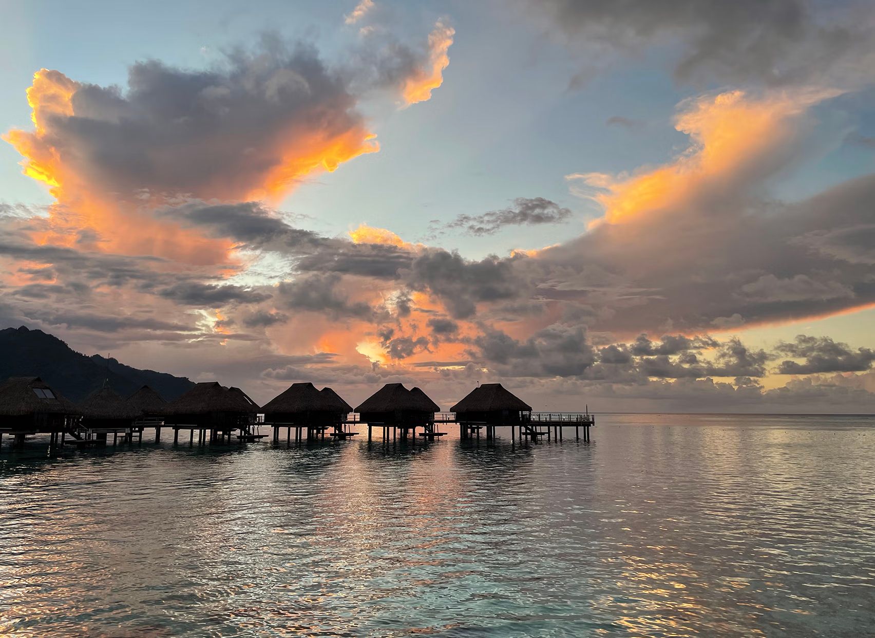 Hotel over the water at sunset